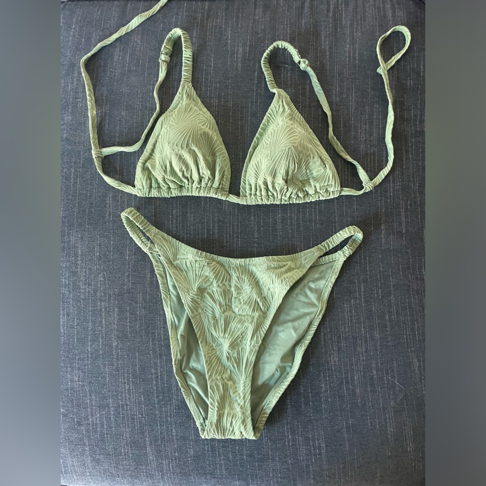 PINK Victoria's Secret Olive Green Textured Triangle Bikini